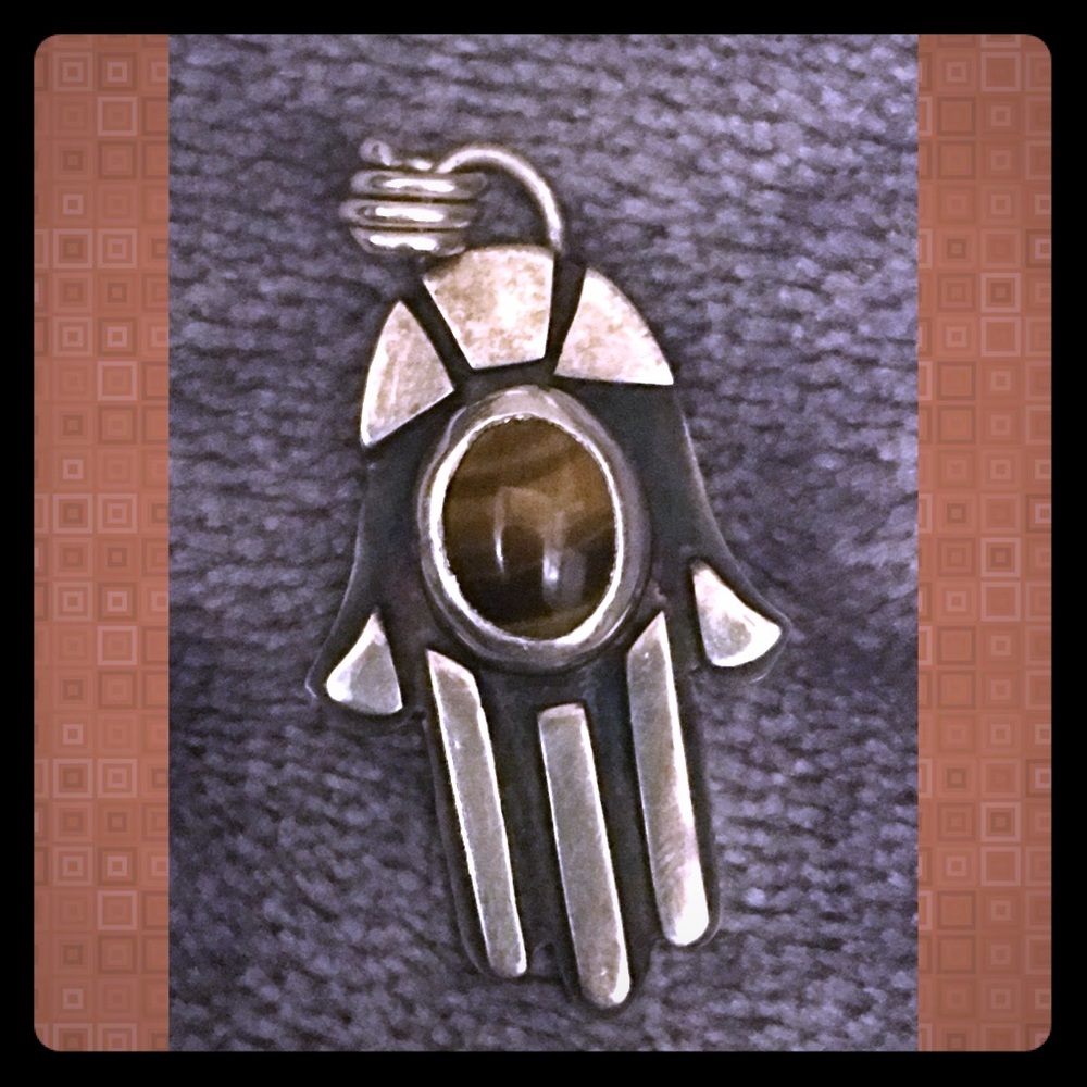 Handmade Tigers Eye Hamsa Pendant